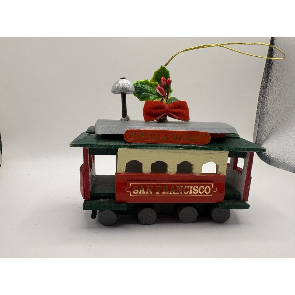 Vintage San Francisco Cable Car Ornament Powell Market Wooden Christmas 3.5